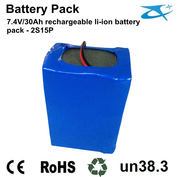 30Ah 18650 li-ion 7.4V 2S15P battery pack