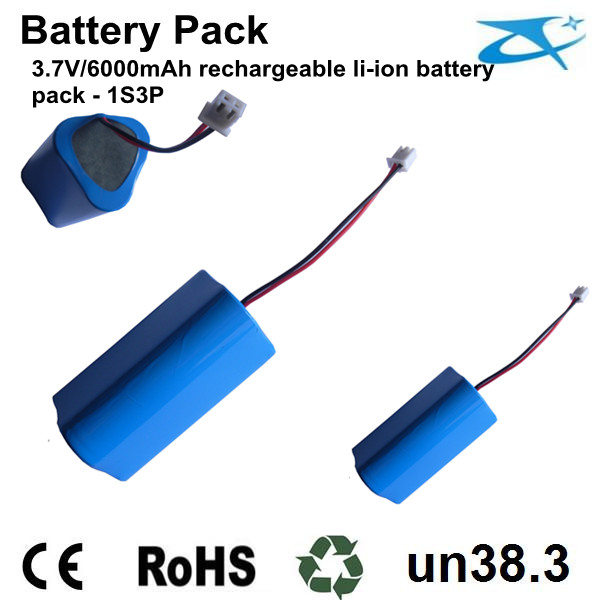 3.7V/6Ah 18650 li-ion battery pack